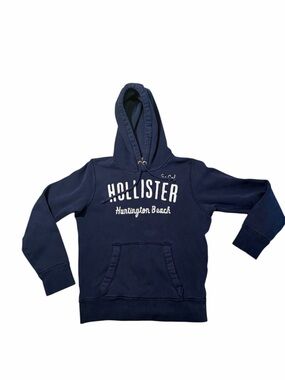 Hollister Y2K Navy Hoodie Huntington Beach Logo Distressed Small